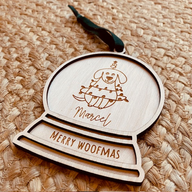 Houten schudbol kerst hond Huuta