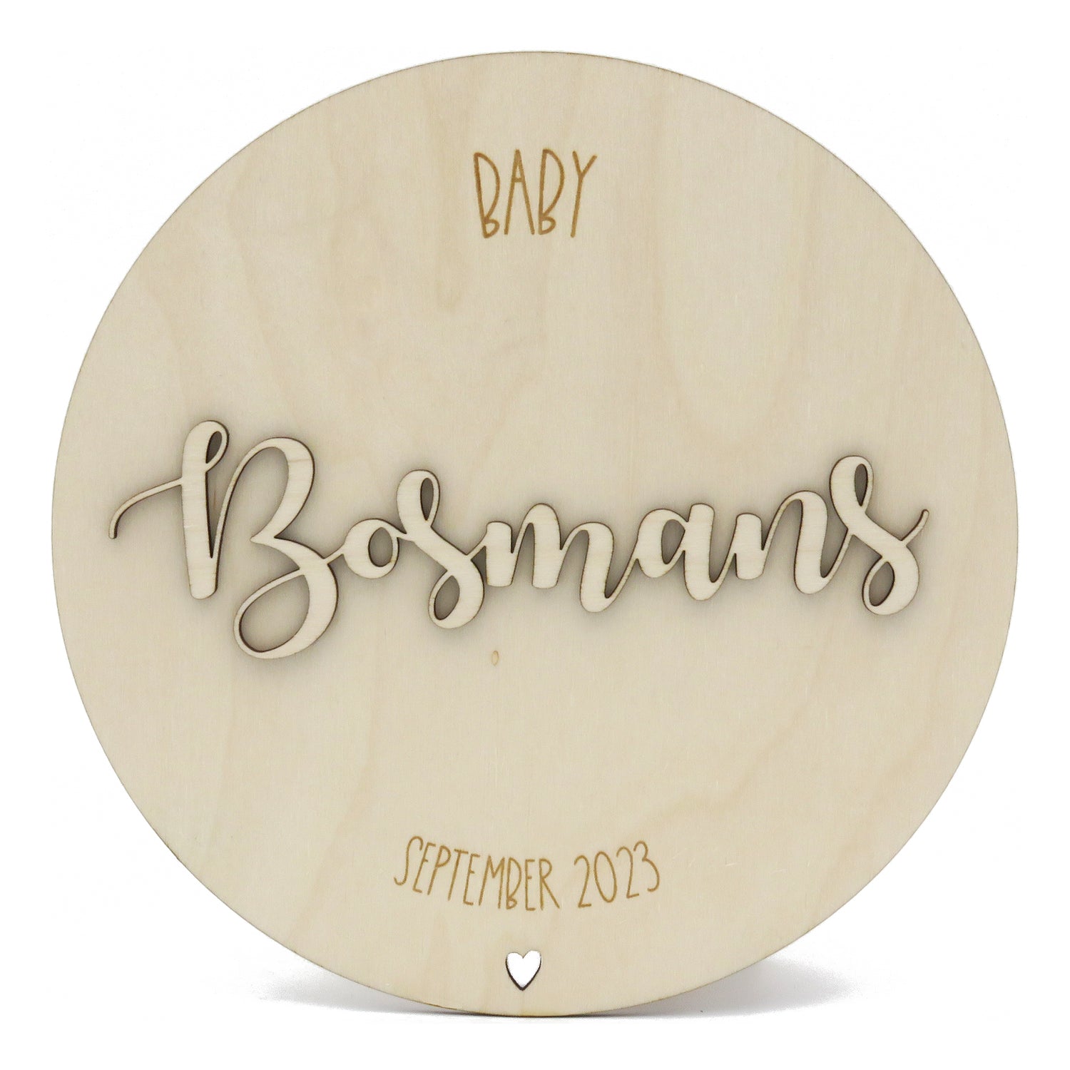 Houten aankondiging zwangerschap 3D rond