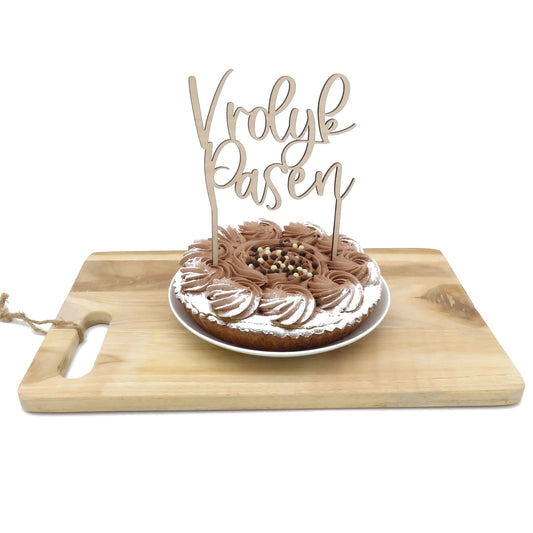 Houten caketopper Vrolijk Pasen