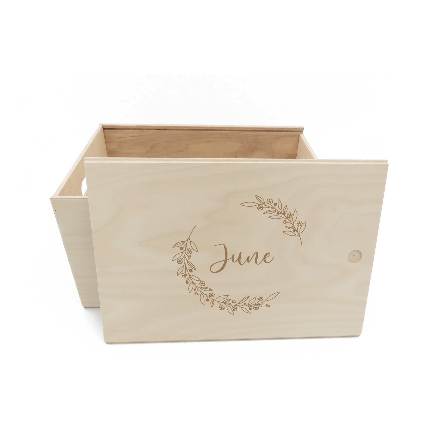 Houten memorybox bloemenkrans medium