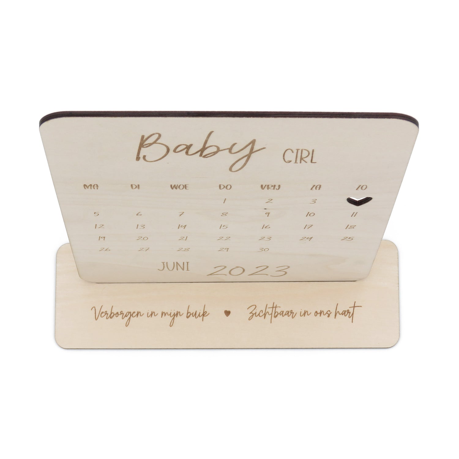 Houten aankondiging kalender baby girl 2