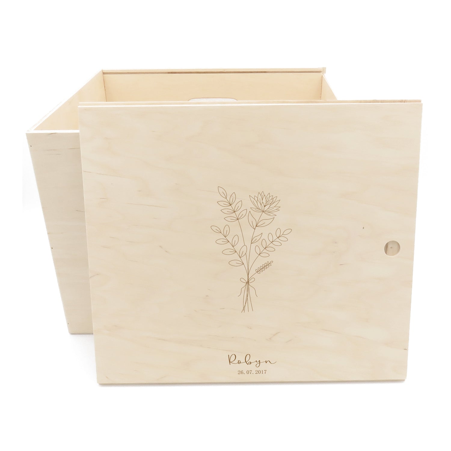 Houten memorybox geboortebloem groot