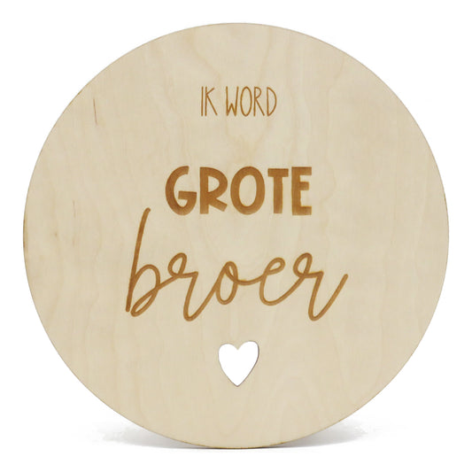 Houten aankondiging rond Ik word grote broer!