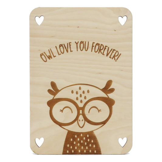 Houten gegraveerde kaart uil - Owl love you forever!
